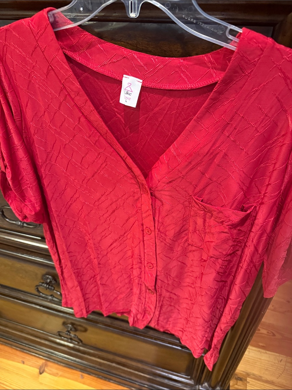 Bright Red V-Neck Button-Front Women's Blouse